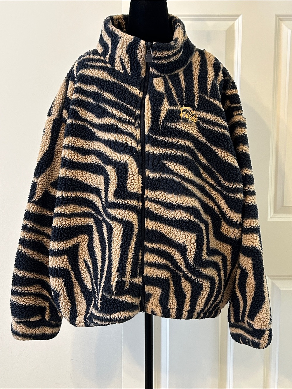 Women’s Fila Zebra-Print Fleece Jacket in Black and Cream